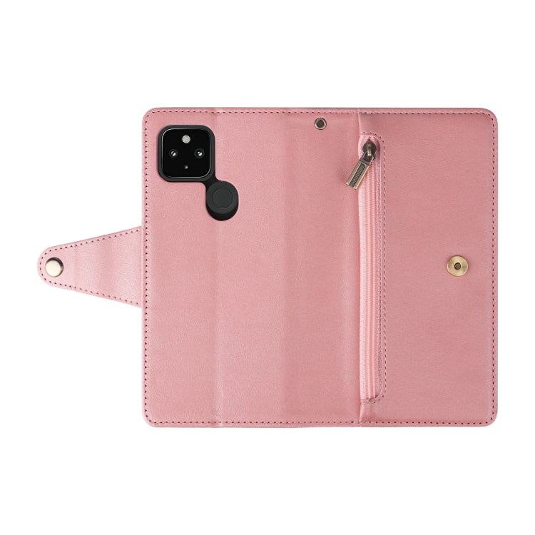 For Google Pixel 4A 5G Rivet Buckle 9 Cards Three Fold Leather Phone Case(Rose Gold) by buy2fix