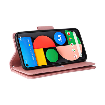 For Google Pixel 4A 5G Rivet Buckle 9 Cards Three Fold Leather Phone Case(Rose Gold) by buy2fix