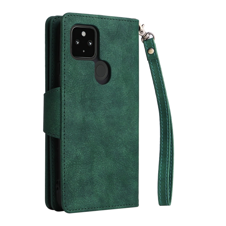 For Google Pixel 4A 5G Rivet Buckle 9 Cards Three Fold Leather Phone Case(Green) by buy2fix