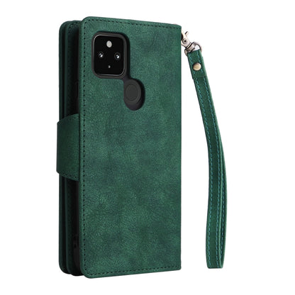 For Google Pixel 4A 5G Rivet Buckle 9 Cards Three Fold Leather Phone Case(Green) by buy2fix