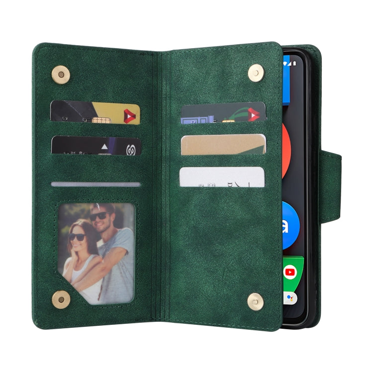 For Google Pixel 4A 5G Rivet Buckle 9 Cards Three Fold Leather Phone Case(Green) by buy2fix