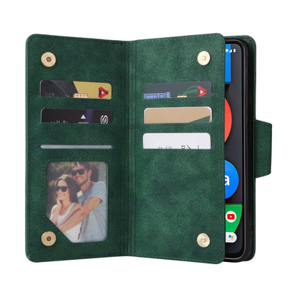 For Google Pixel 4A 5G Rivet Buckle 9 Cards Three Fold Leather Phone Case(Green) by buy2fix