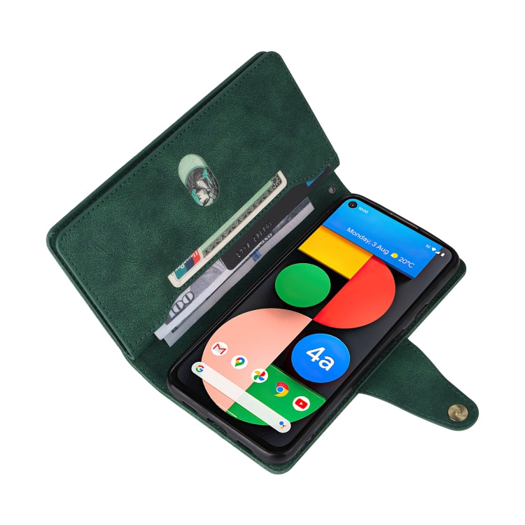 For Google Pixel 4A 5G Rivet Buckle 9 Cards Three Fold Leather Phone Case(Green) by buy2fix