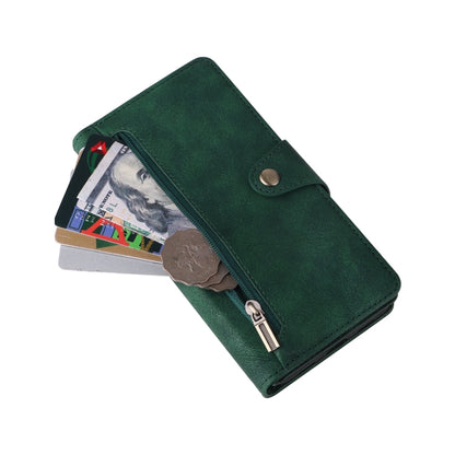 For Google Pixel 4A 5G Rivet Buckle 9 Cards Three Fold Leather Phone Case(Green) by buy2fix