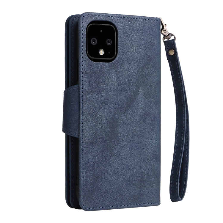 For Google Pixel 4 XL Rivet Buckle 9 Cards Three Fold Leather Phone Case(Blue) by buy2fix