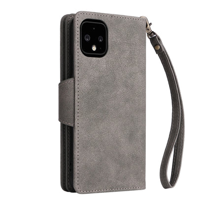 For Google Pixel 4 XL Rivet Buckle 9 Cards Three Fold Leather Phone Case(Grey) by buy2fix