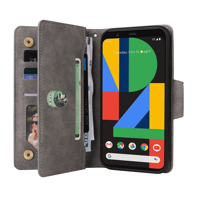 For Google Pixel 4 XL Rivet Buckle 9 Cards Three Fold Leather Phone Case(Grey) by buy2fix