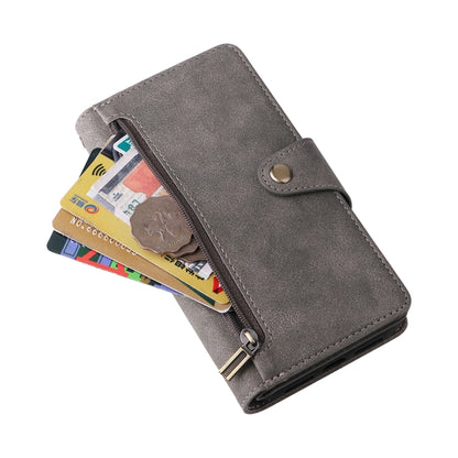 For Google Pixel 4 XL Rivet Buckle 9 Cards Three Fold Leather Phone Case(Grey) by buy2fix