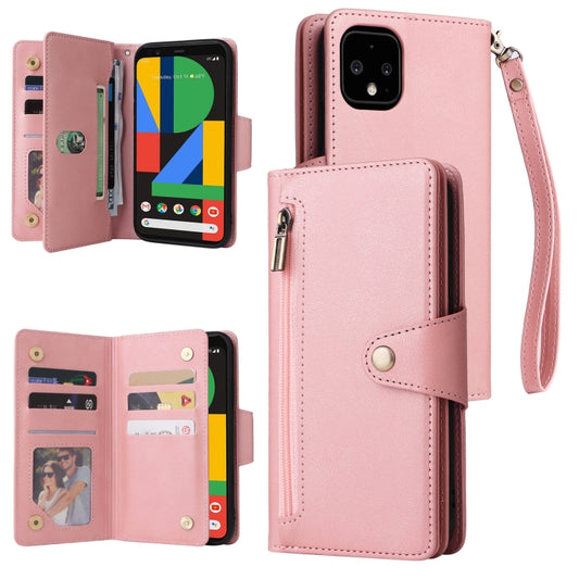 For Google Pixel 4 XL Rivet Buckle 9 Cards Three Fold Leather Phone Case(Rose Gold) by buy2fix