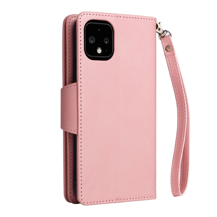 For Google Pixel 4 XL Rivet Buckle 9 Cards Three Fold Leather Phone Case(Rose Gold) by buy2fix
