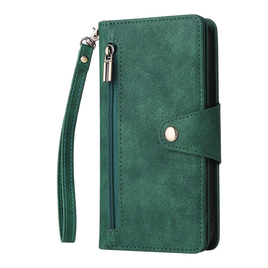 For Google Pixel 4 XL Rivet Buckle 9 Cards Three Fold Leather Phone Case(Green) by buy2fix