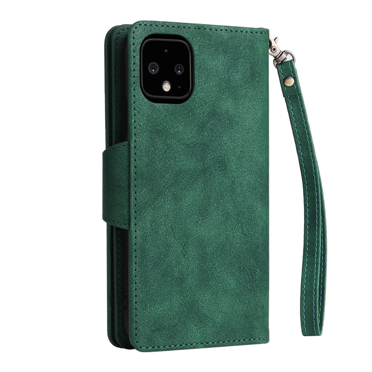 For Google Pixel 4 XL Rivet Buckle 9 Cards Three Fold Leather Phone Case(Green) by buy2fix