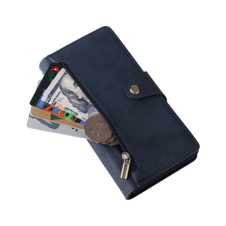 For Google Pixel 6 Rivet Buckle 9 Cards Three Fold Leather Phone Case(Blue) by buy2fix