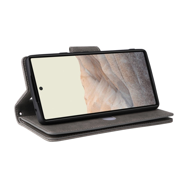 For Google Pixel 6 Rivet Buckle 9 Cards Three Fold Leather Phone Case(Grey) by buy2fix