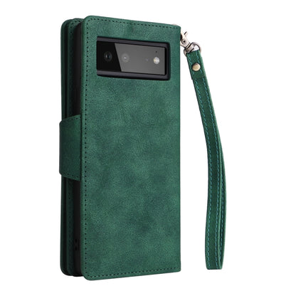 For Google Pixel 6 Rivet Buckle 9 Cards Three Fold Leather Phone Case(Green) by buy2fix