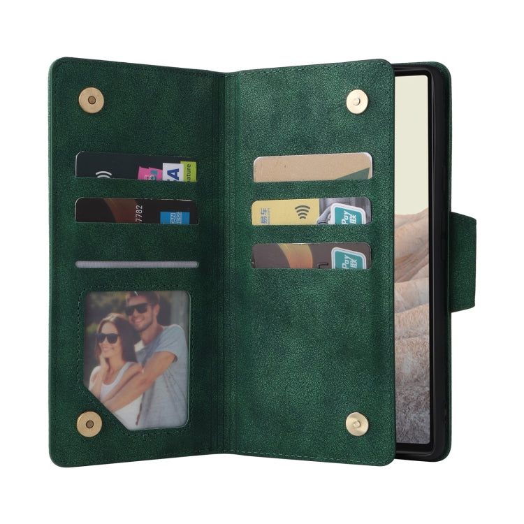 For Google Pixel 6 Rivet Buckle 9 Cards Three Fold Leather Phone Case(Green) by buy2fix