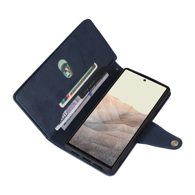 For Google Pixel 6 Pro Rivet Buckle 9 Cards Three Fold Leather Phone Case(Blue) by buy2fix