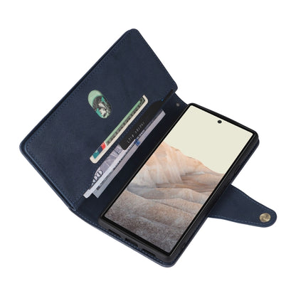 For Google Pixel 6 Pro Rivet Buckle 9 Cards Three Fold Leather Phone Case(Blue) by buy2fix