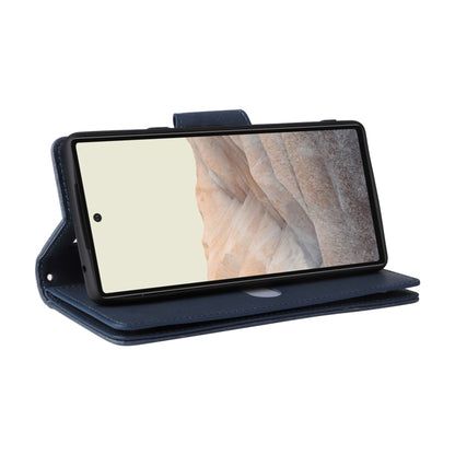 For Google Pixel 6 Pro Rivet Buckle 9 Cards Three Fold Leather Phone Case(Blue) by buy2fix