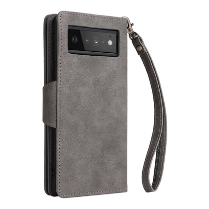For Google Pixel 6 Pro Rivet Buckle 9 Cards Three Fold Leather Phone Case(Grey) by buy2fix