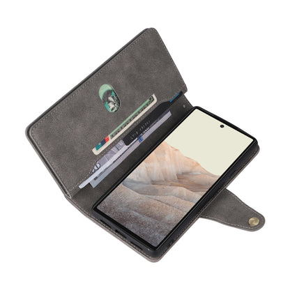 For Google Pixel 6 Pro Rivet Buckle 9 Cards Three Fold Leather Phone Case(Grey) by buy2fix