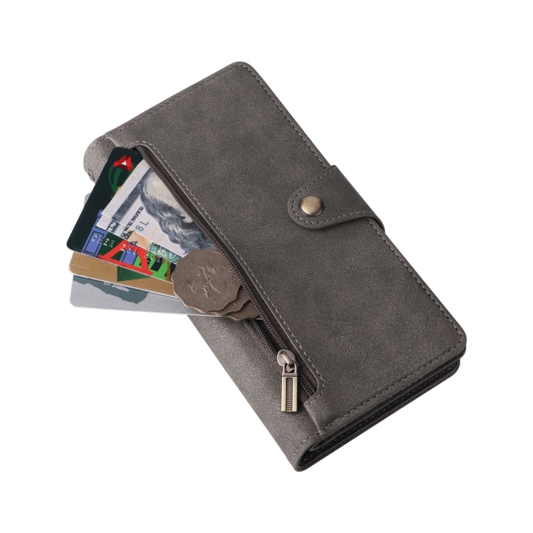 For Google Pixel 6 Pro Rivet Buckle 9 Cards Three Fold Leather Phone Case(Grey) by buy2fix