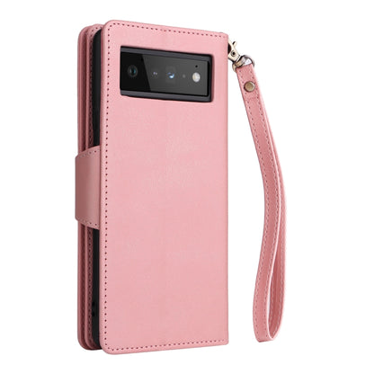 For Google Pixel 6 Pro Rivet Buckle 9 Cards Three Fold Leather Phone Case(Rose Gold) by buy2fix