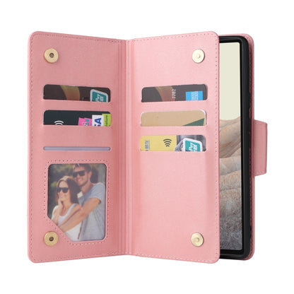 For Google Pixel 6 Pro Rivet Buckle 9 Cards Three Fold Leather Phone Case(Rose Gold) by buy2fix