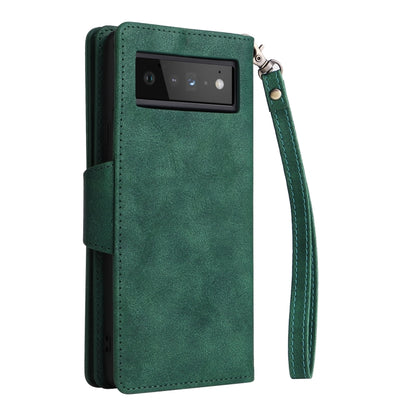For Google Pixel 6 Pro Rivet Buckle 9 Cards Three Fold Leather Phone Case(Green) by buy2fix