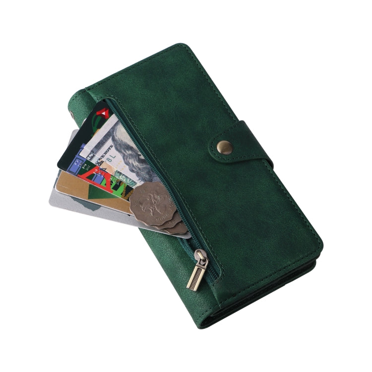 For Google Pixel 6 Pro Rivet Buckle 9 Cards Three Fold Leather Phone Case(Green) by buy2fix