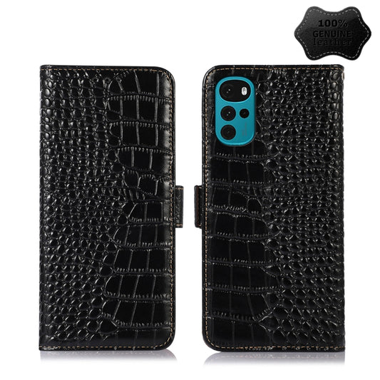 For Motorola Moto G22 Crocodile Top Layer Cowhide Leather Phone Case(Black) - Motorola Cases by buy2fix | Online Shopping UK | buy2fix