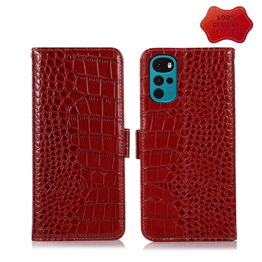 For Motorola Moto G22 Crocodile Top Layer Cowhide Leather Phone Case(Red) - Motorola Cases by buy2fix | Online Shopping UK | buy2fix