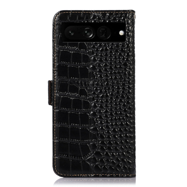 For Google Pixel 7 Pro 5G Crocodile Top Layer Cowhide Leather Phone Case(Black) - Google Cases by buy2fix | Online Shopping UK | buy2fix