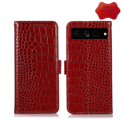 For Google Pixel 7 Pro 5G Crocodile Top Layer Cowhide Leather Phone Case(Red) - Google Cases by buy2fix | Online Shopping UK | buy2fix