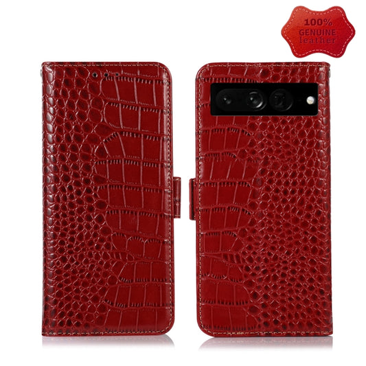 For Google Pixel 7 Pro 5G Crocodile Top Layer Cowhide Leather Phone Case(Red) - Google Cases by buy2fix | Online Shopping UK | buy2fix
