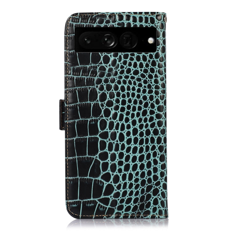 For Google Pixel 7 Pro 5G Crocodile Top Layer Cowhide Leather Phone Case(Green) - Google Cases by buy2fix | Online Shopping UK | buy2fix