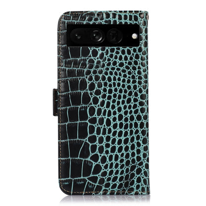 For Google Pixel 7 Pro 5G Crocodile Top Layer Cowhide Leather Phone Case(Green) - Google Cases by buy2fix | Online Shopping UK | buy2fix