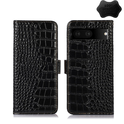 For Google Pixel 7 5G Crocodile Top Layer Cowhide Leather Phone Case(Black) - Google Cases by buy2fix | Online Shopping UK | buy2fix