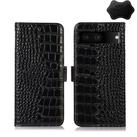 For Google Pixel 7 5G Crocodile Top Layer Cowhide Leather Phone Case(Black) - Google Cases by buy2fix | Online Shopping UK | buy2fix