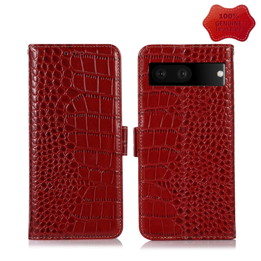 For Google Pixel 7 5G Crocodile Top Layer Cowhide Leather Phone Case(Red) - Google Cases by buy2fix | Online Shopping UK | buy2fix