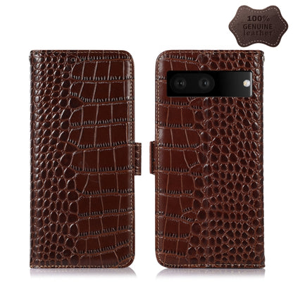 For Google Pixel 7 5G Crocodile Top Layer Cowhide Leather Phone Case(Brown) - Google Cases by buy2fix | Online Shopping UK | buy2fix