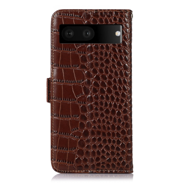For Google Pixel 7 5G Crocodile Top Layer Cowhide Leather Phone Case(Brown) - Google Cases by buy2fix | Online Shopping UK | buy2fix