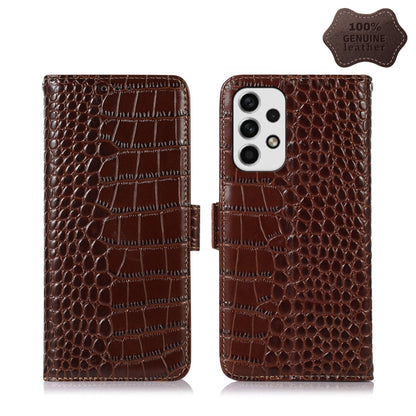 For Samsung Galaxy A23 4G Crocodile Top Layer Cowhide Leather Phone Case(Brown) - Galaxy Phone Cases by buy2fix | Online Shopping UK | buy2fix