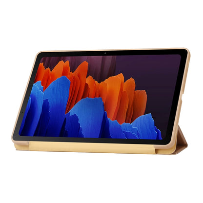 For Samsung Galaxy Tab S8 / S7 3-Fold Holder Silicone Leather Tablet Case(Gold) - Galaxy Tab S8 Cases by buy2fix | Online Shopping UK | buy2fix