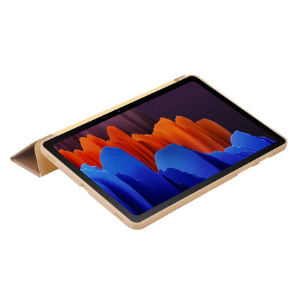 For Samsung Galaxy Tab S8 / S7 3-Fold Holder Silicone Leather Tablet Case(Gold) - Galaxy Tab S8 Cases by buy2fix | Online Shopping UK | buy2fix