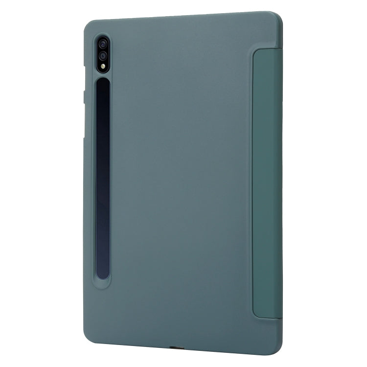 For Samsung Galaxy Tab S8 / S7 3-Fold Holder Silicone Leather Tablet Case(Dark Green) by buy2fix