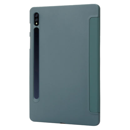 For Samsung Galaxy Tab S8 / S7 3-Fold Holder Silicone Leather Tablet Case(Dark Green) by buy2fix