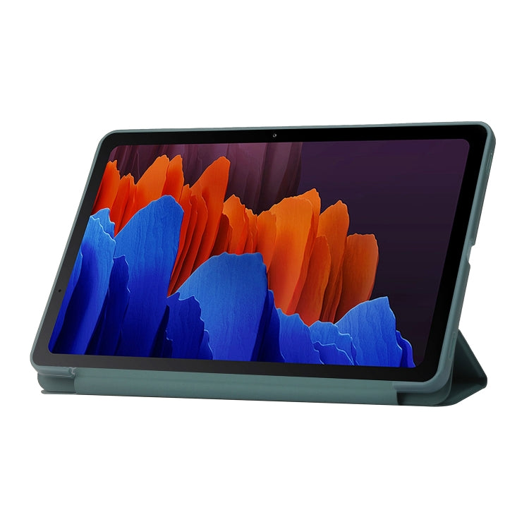 For Samsung Galaxy Tab S8 / S7 3-Fold Holder Silicone Leather Tablet Case(Dark Green) by buy2fix