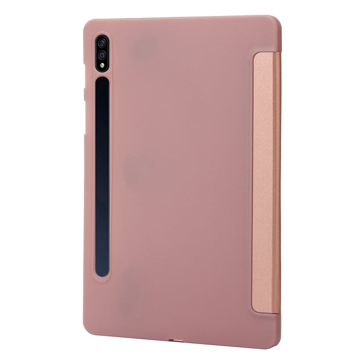 For Samsung Galaxy Tab S8+ / S7+ 3-Fold Holder Silicone Leather Tablet Case(Rose Gold) by buy2fix