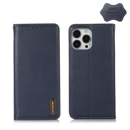For iPhone 12 Pro Max KHAZNEH Nappa Top Layer Cowhide Leather Phone Case(Blue) - iPhone 12 Pro Max Cases by buy2fix | Online Shopping UK | buy2fix